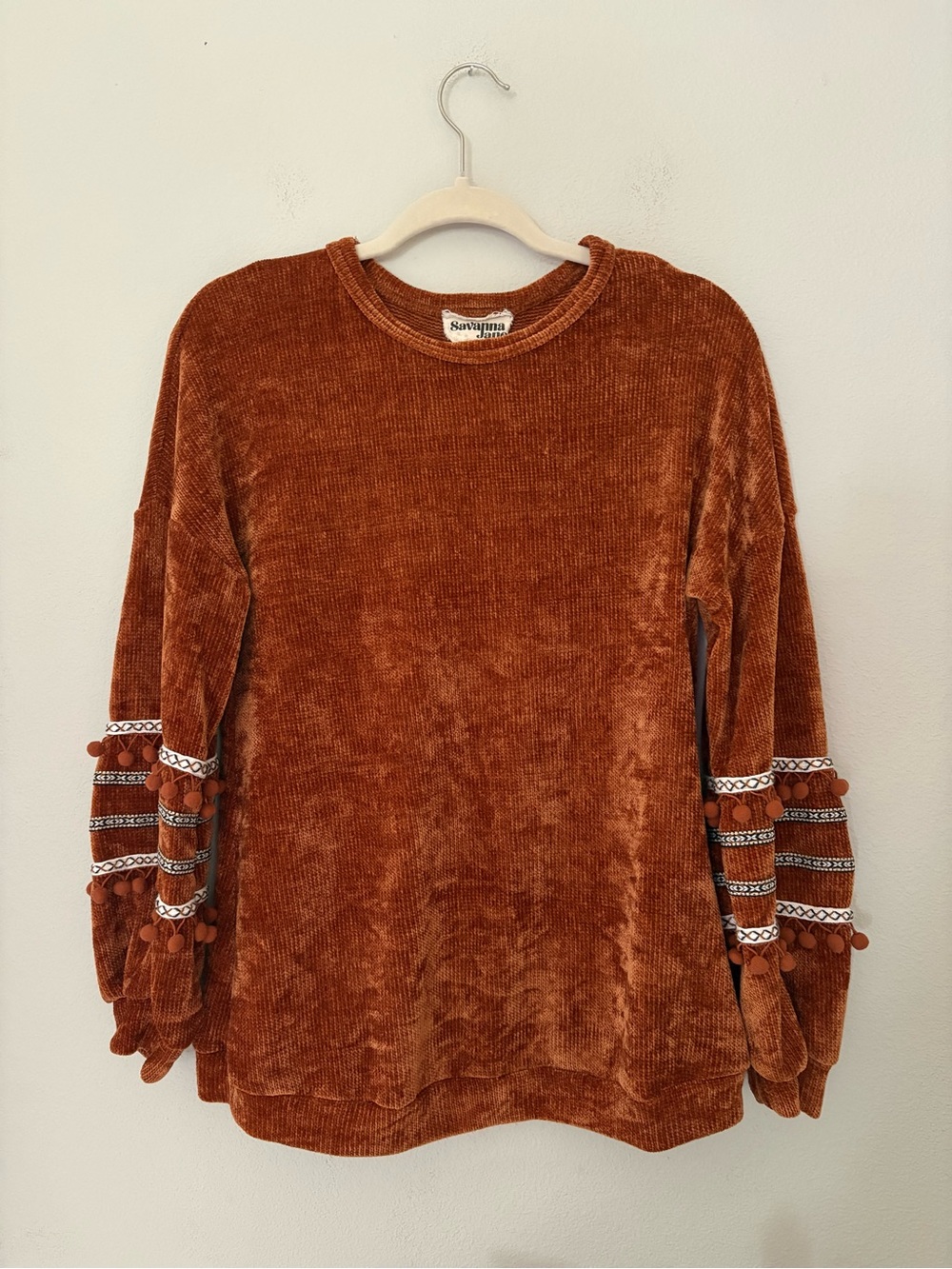 Savanna Jane Burnt Orange Chenille Corduroy Pullover Sweater S Aztec Boho